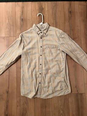 14th & Union Cream and Blue Plaid Button-Down Flannel Shirt